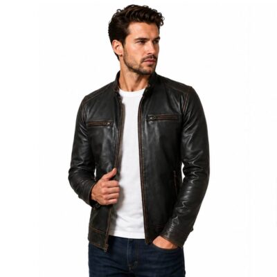 Dodge Mens Dark Brown Rub-Off Leather Jacket