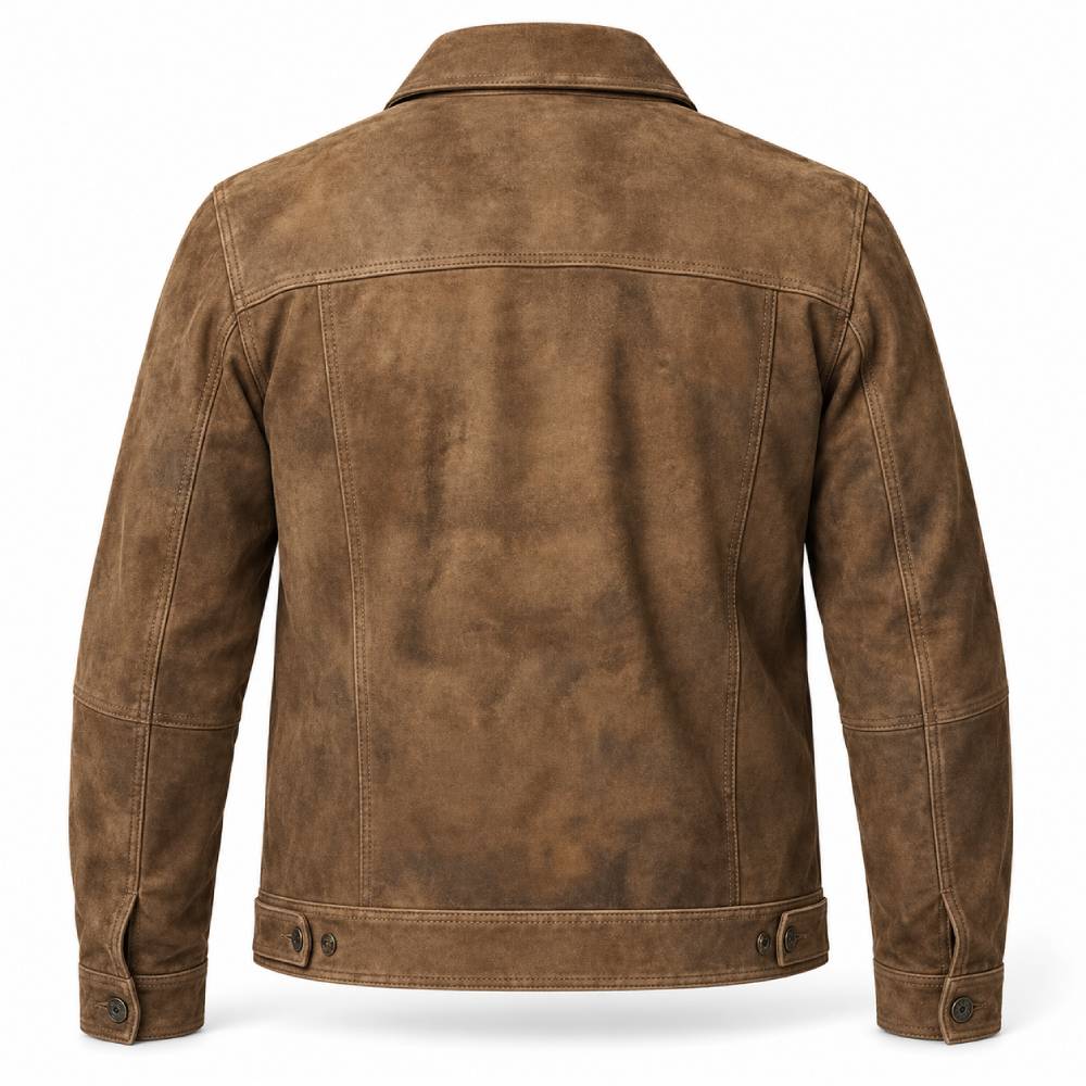 Khaki Trucker Suede Leather Jacket
