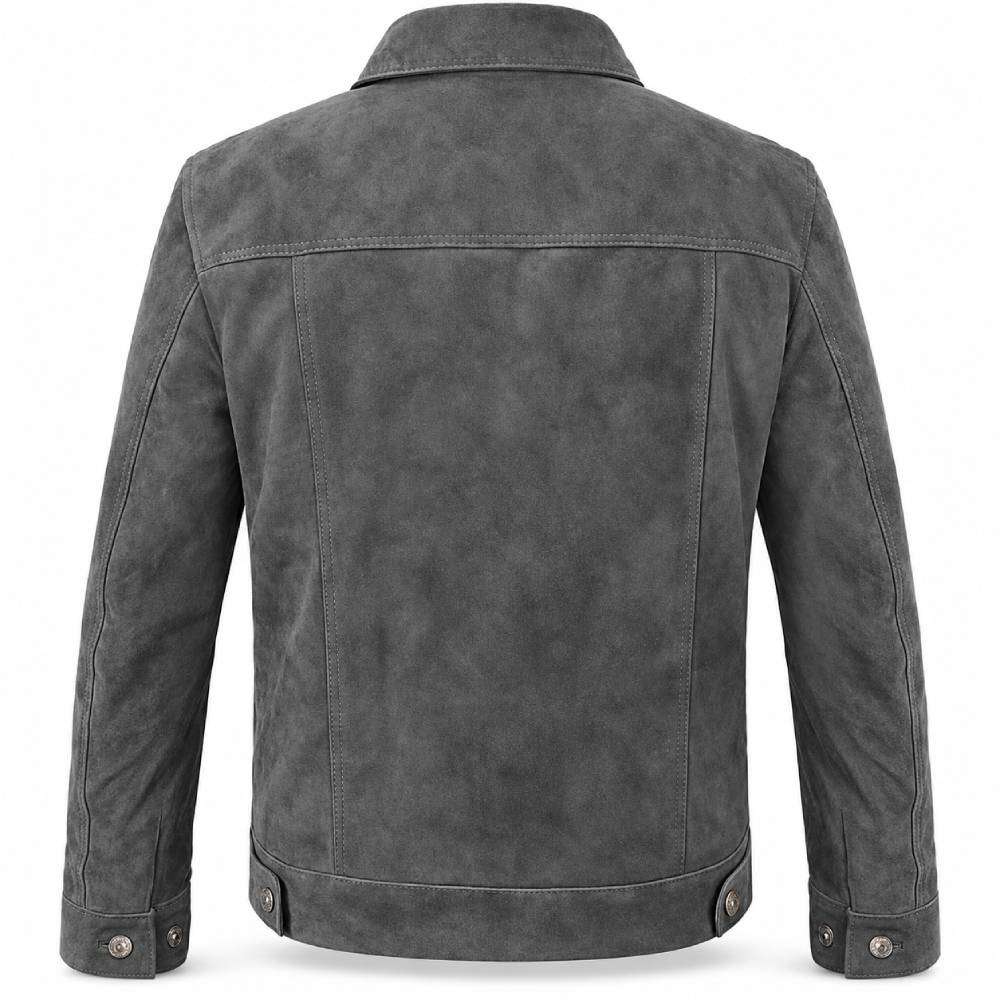 Grey Trucker Suede Leather Jacket