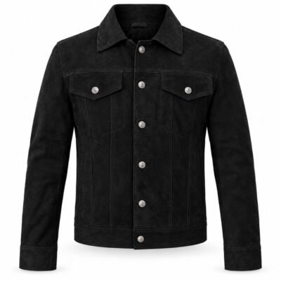 Black Trucker Suede Leather Jacket