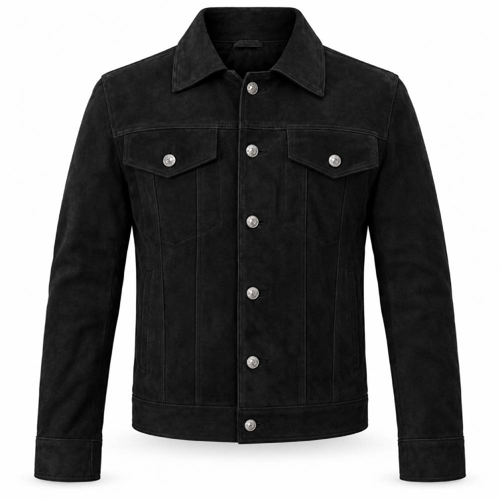 Black Trucker Suede Leather Jacket