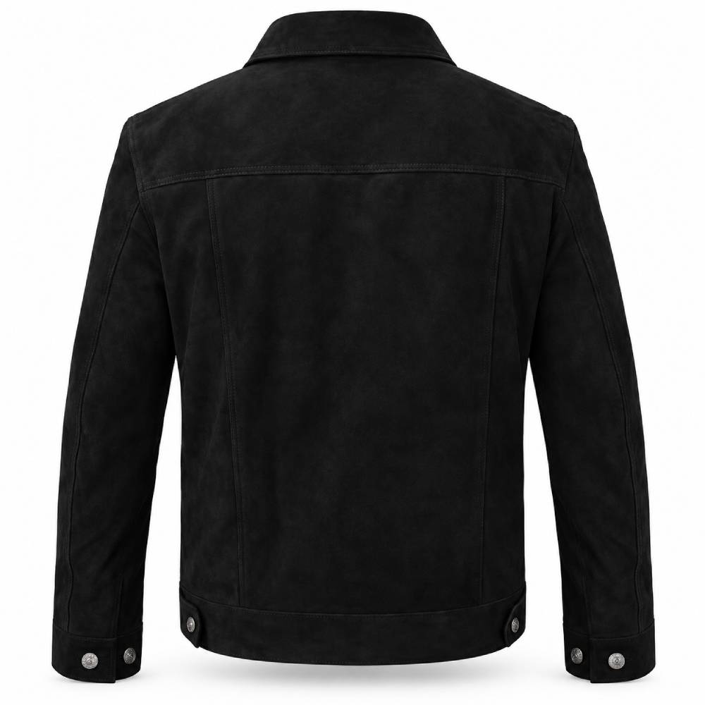 Black Trucker Suede Leather Jacket