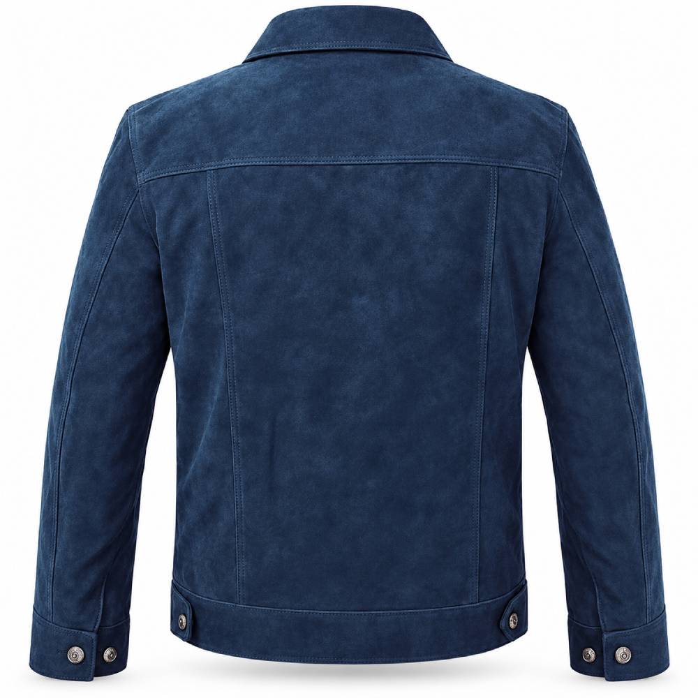 Blue Trucker Suede Leather Jacket