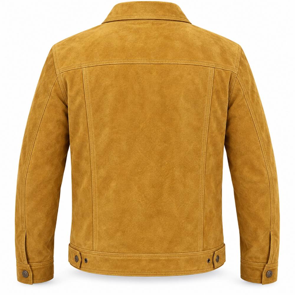 Mustard Yellow Trucker Suede Leather Jacket