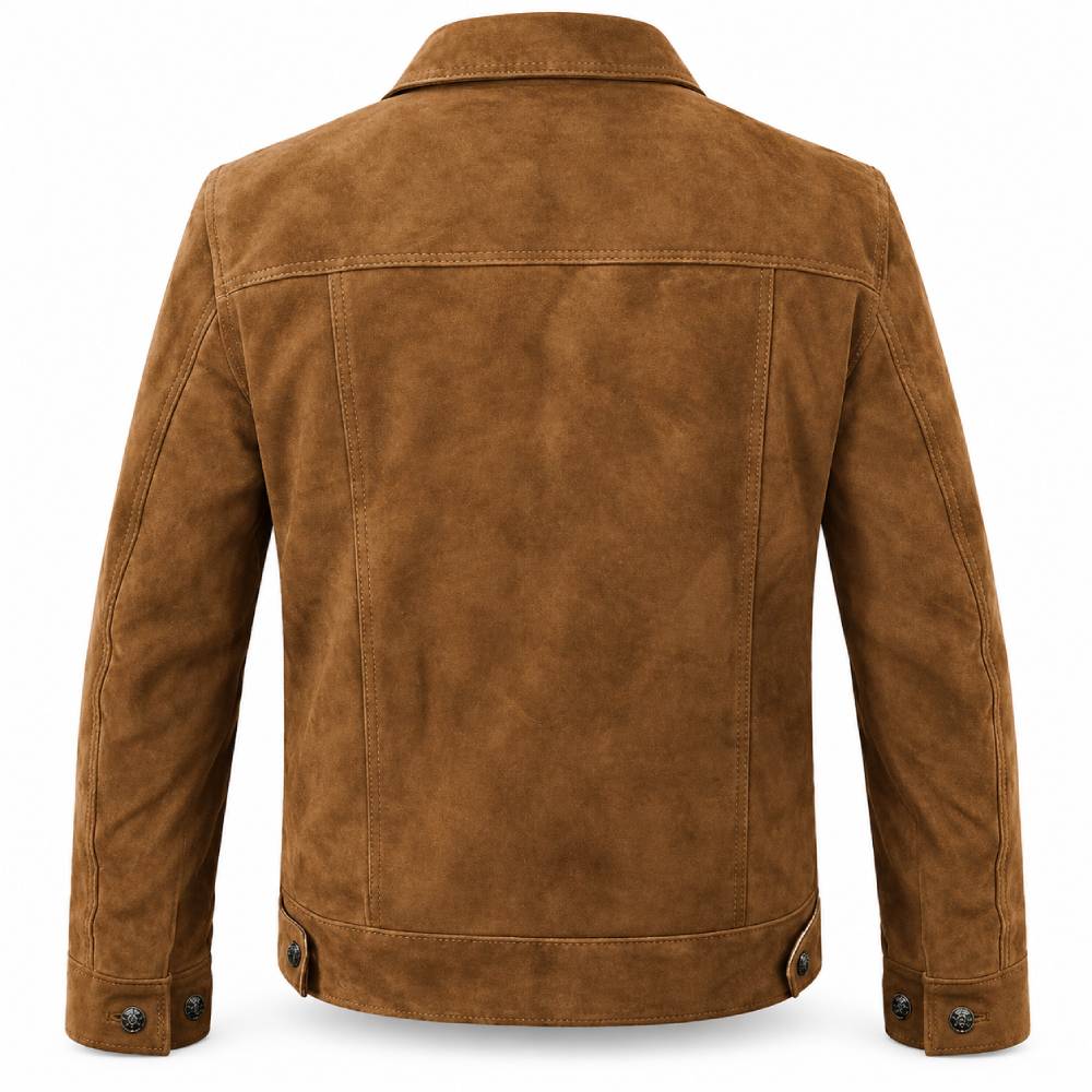 Tobacco Brown Trucker Suede Leather Jacket