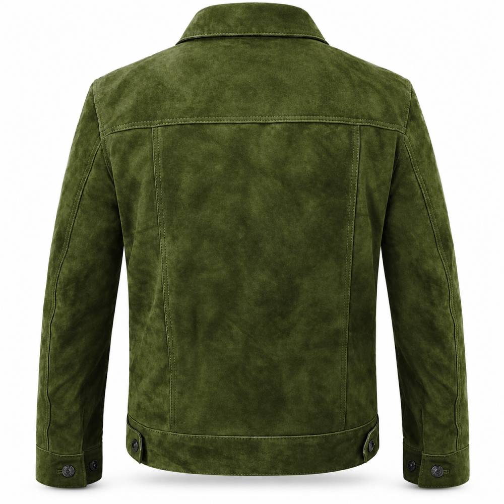 Green Trucker Suede Leather Jacket