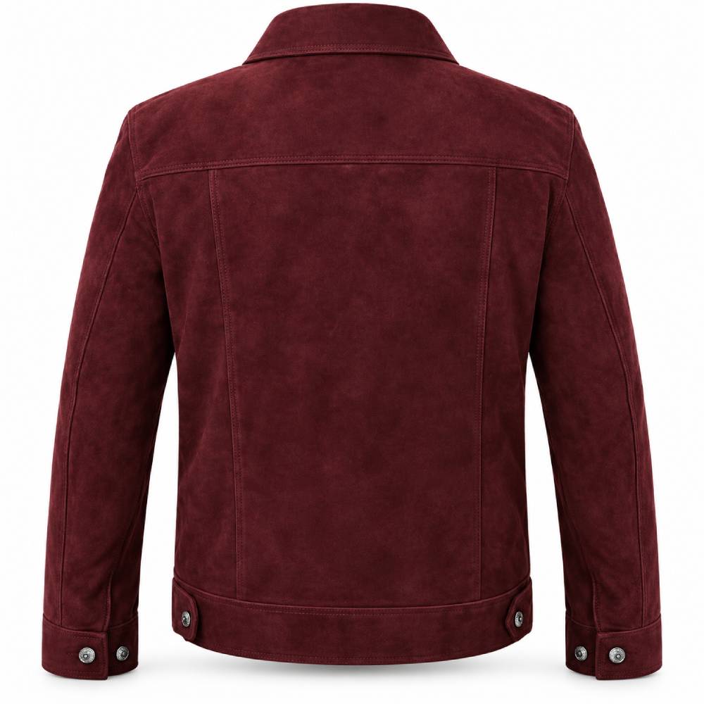 Burgundy Trucker Suede Leather Jacket