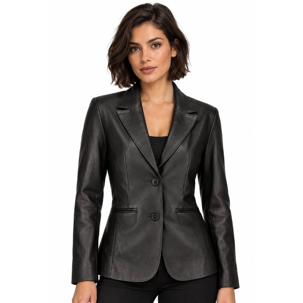 Womens Two Buttoned Leather Blazer
