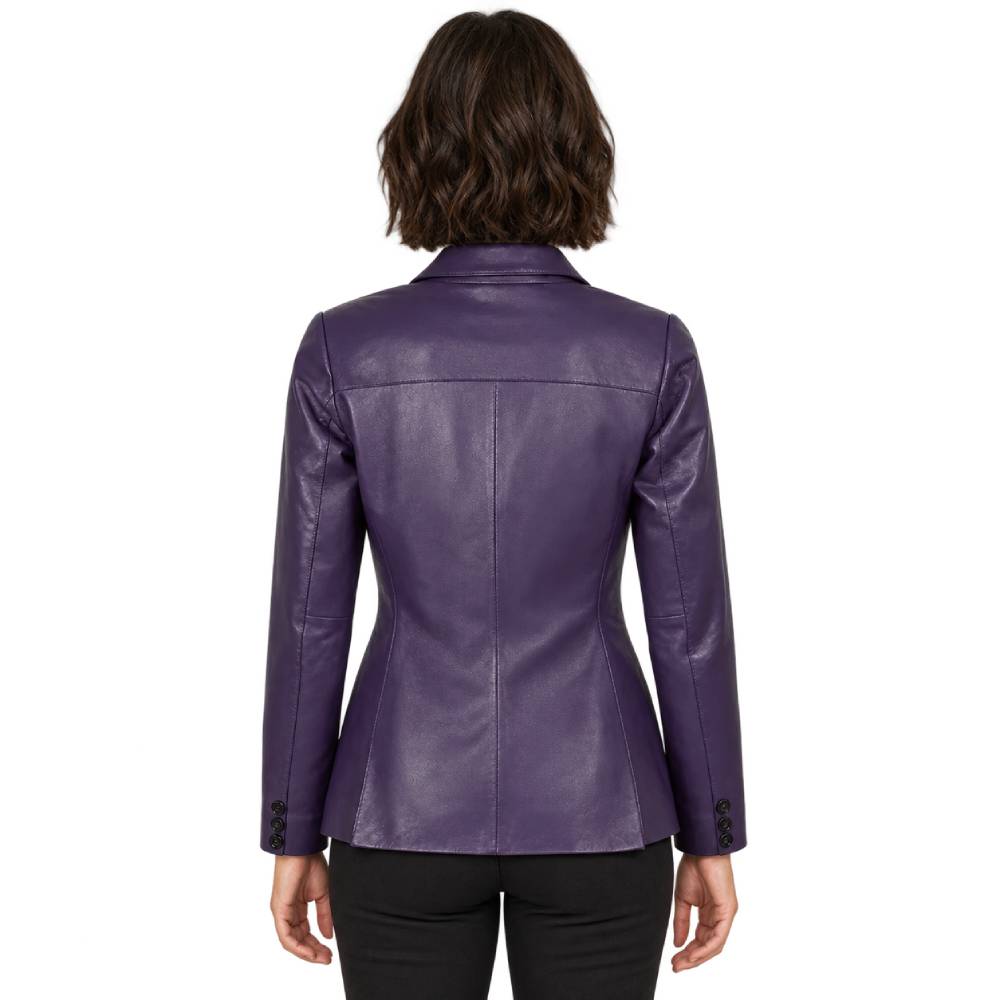 Womens Two Buttoned Purple Leather Blazer