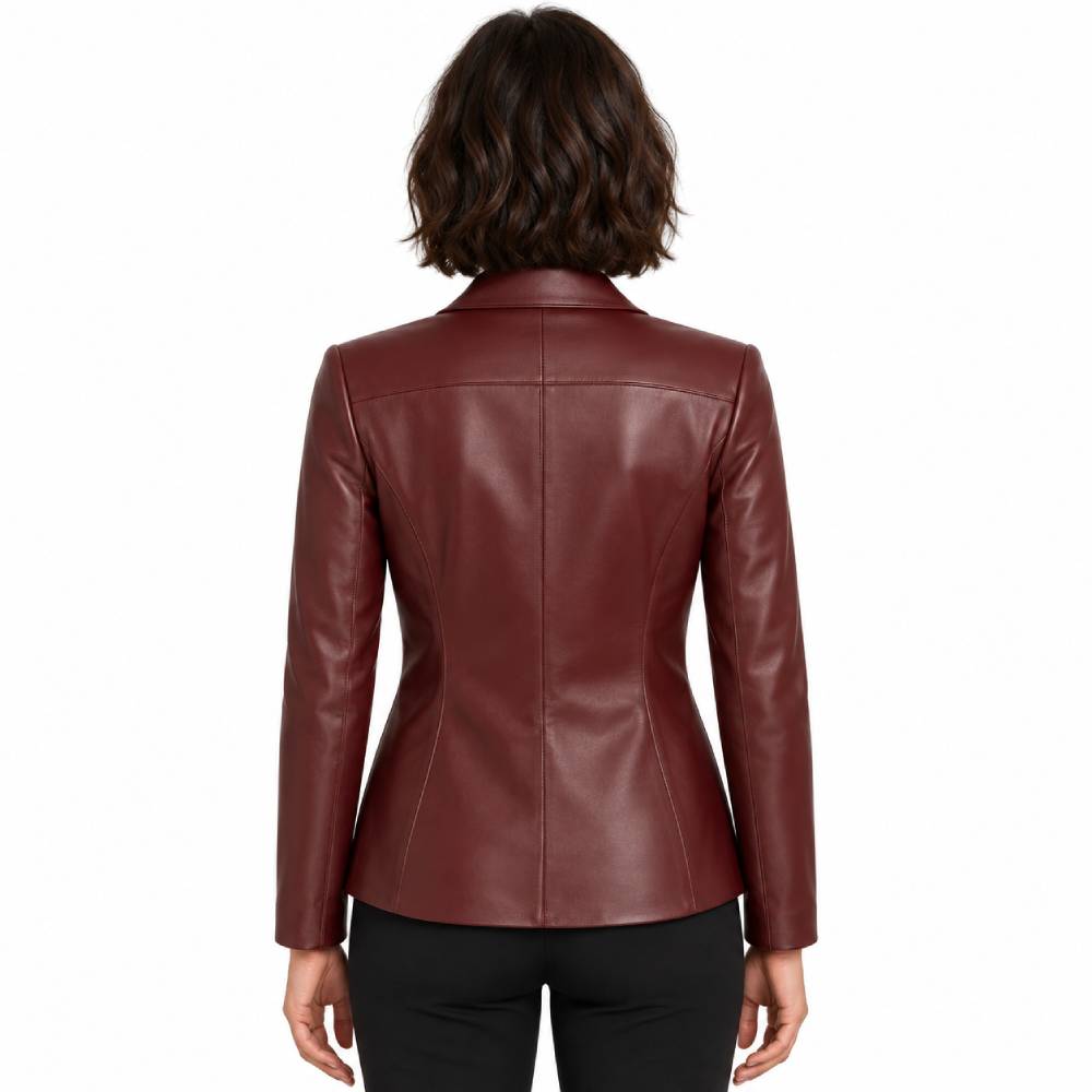 Womens Two Buttoned Brown Leather Blazer