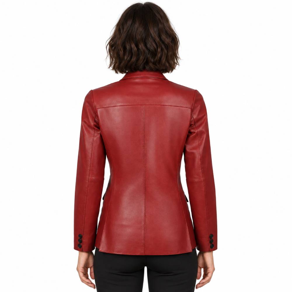Womens Two Buttoned Red Leather Blazer