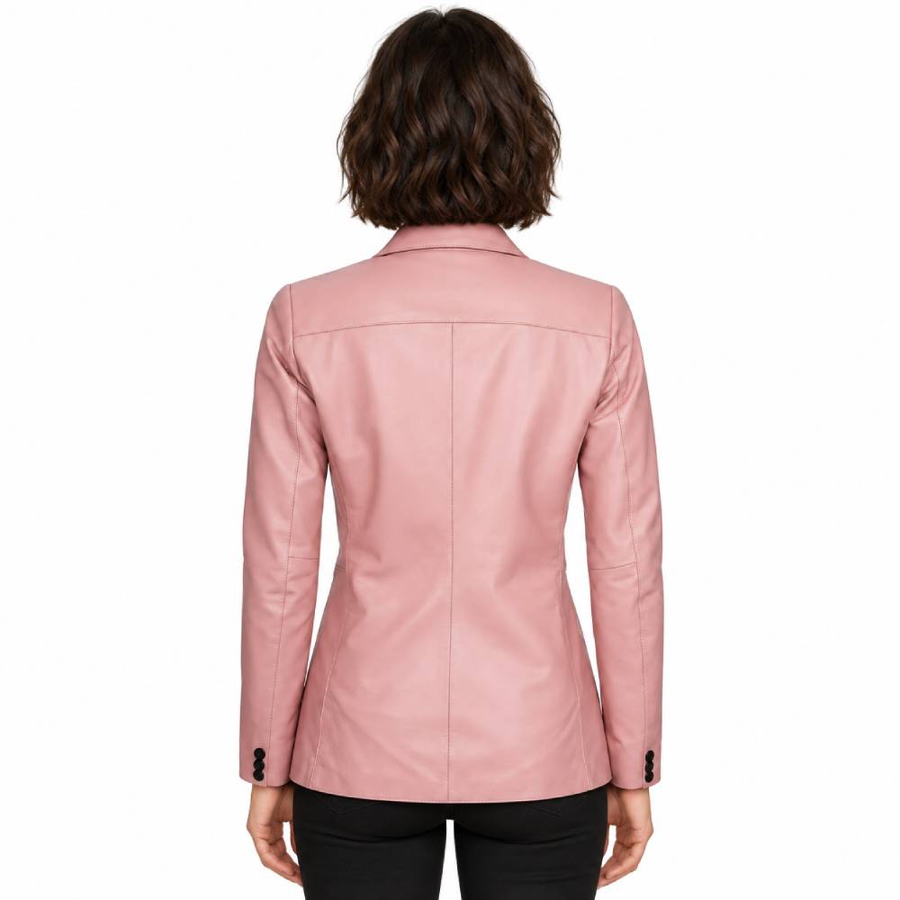 Womens Two Buttoned Pink Leather Blazer