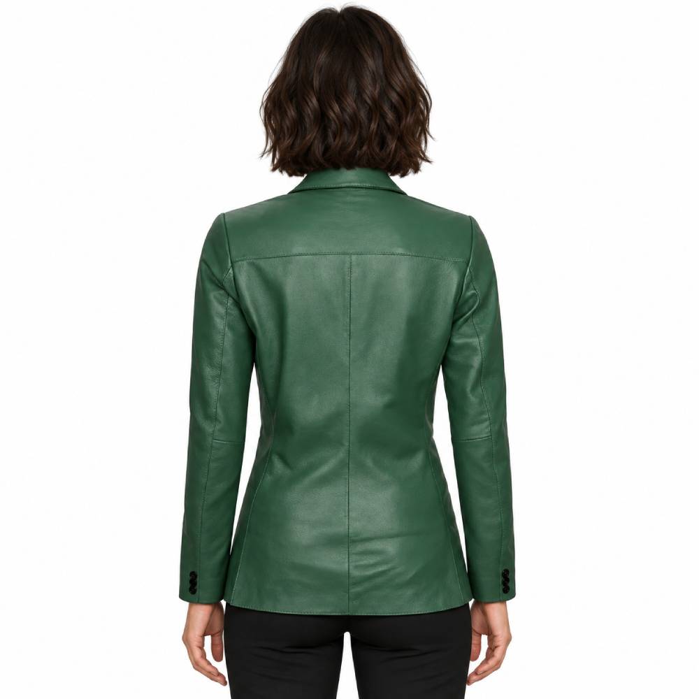 Womens Two Buttoned Green Leather Blazer